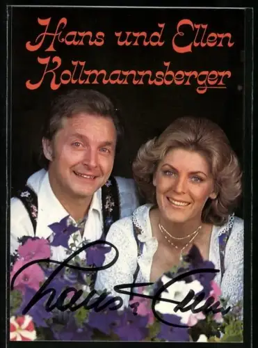 AK Musiker-Duo Hans und Ellen Rollmannsberger in traditioneller Kleidung, Autograph
