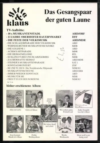 AK Musiker-Duo Gitte und Klaus im Portrait, Autograph