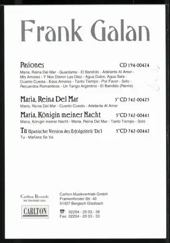 AK Musiker Frank Galan im blauen Hemd portraitiert, Autograph