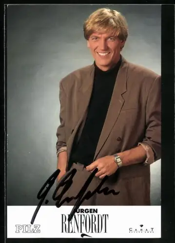 AK Sänger Jürgen Renfordt im brauen Sakko portraitiert, Autograph