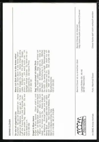 AK Musiker Bernd Clüver, Halbportrait, lächelnd, Autograph