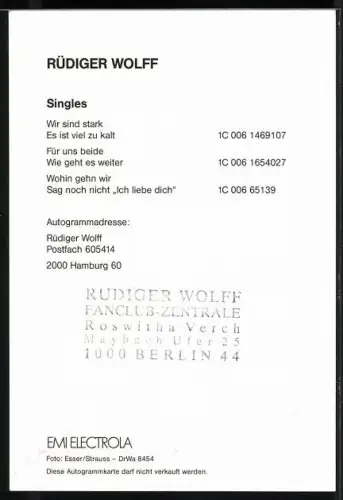 AK Musiker Rüdiger Wolf, Portrait, Autograph