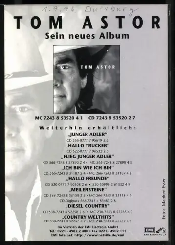 AK Sänger Tom Astor in Wild-West Kleidung, Autograph