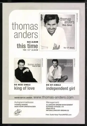 AK Musiker Thomas Anders mit verschmitztem Blick, Autograph