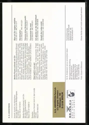 AK Musiker G. G. Anderson mit Blumenstrauss, Autograph