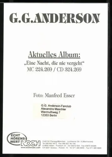 AK Portrait des Musikers G. G. Anderson, Autograph