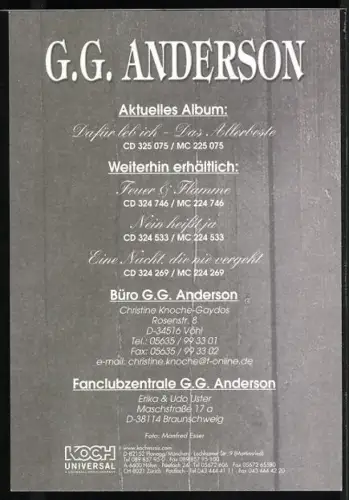 AK Musiker G. G. Anderson schaut in die Kamera, Autograph