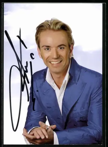 AK Musiker Florian Silbereisen im blauen Anzug, Autograph
