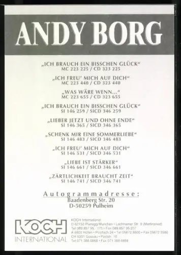 AK Sänger Andy Borg, Portrait, Autograph