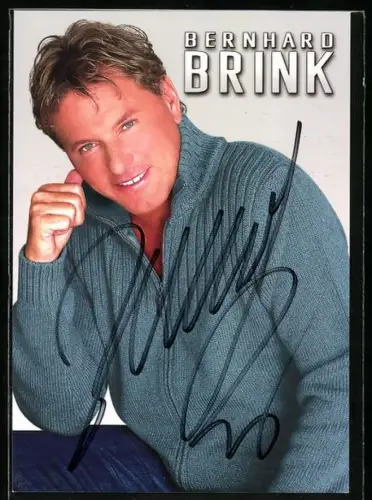 AK Musiker Bernhard Brink im blauen Rollkragenpullover, Autograph