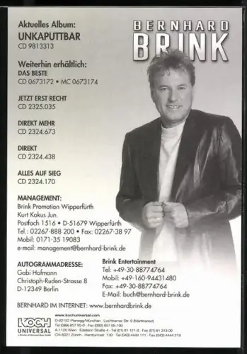 AK Musiker Bernhard Brink im blauen Rollkragenpullover, Autograph