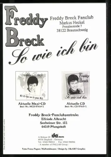 AK Musiker Freddy Breck lächelt den Betrachter an, Autograph