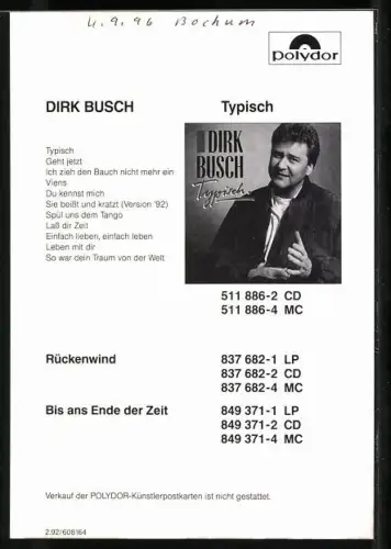 AK Musiker Dirk Busch im Portrait, Autograph