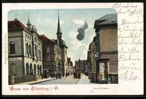 AK Oldenburg / Gr., Langestrasse mit Geschäften
