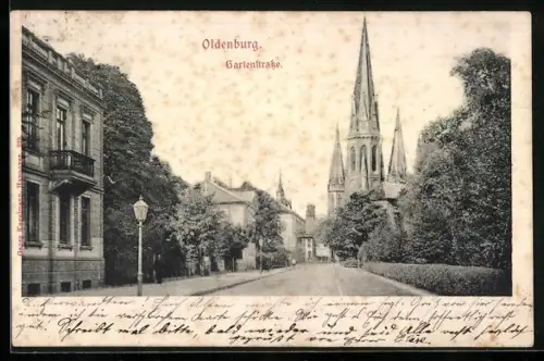 AK Oldenburg / Gr., Gartenstrasse mit Kirche