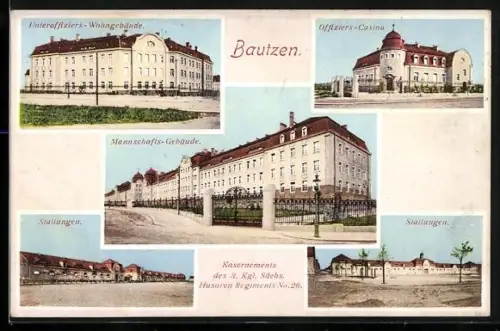 AK Bautzen, Unteroffiziers-Wohngebäude, Offiziers-Casino, Stallungen