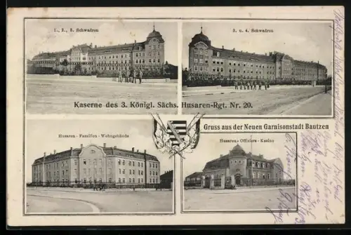 AK Bautzen, Kaserne des 3. Königl. Sächs. Husaren-Rgt. Nr. 20, Husaren-Familien-Wohngebäude, Offiziers-Kasino