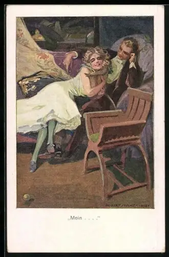 Künstler-AK Robert Sedlacek: Mein..., Frau mit Verehrer und Äffchen