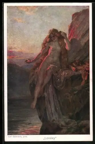 AK die Loreley auf ihrem Felsen