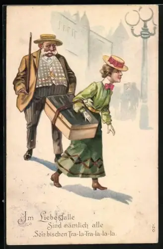 AK Alter Mann geht einer jungen Frau hinterher