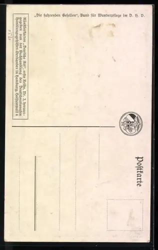 Künstler-AK Ernst Kutzer: Wanderer auf dem Feldweg: Ein Weg durch Korn und roten Klee...