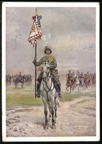 Künstler-AK sign. Alexander Pock: Österreichisches Bundesheer, Dragoner