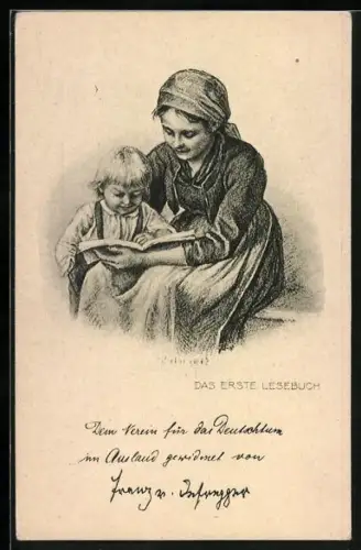Künstler-AK Das erste Lesebuch, Mutter und Kind