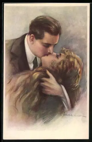 AK Liebespaar in inniger Umarmung beim Kuss