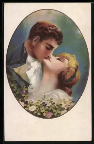 AK Liebespaar küsst sich, Art Deco