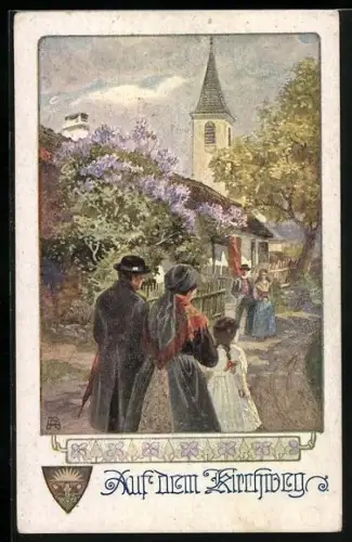 AK Deutscher Schulverein NR: 948, Kirchgänger nach dem Gottesdienst