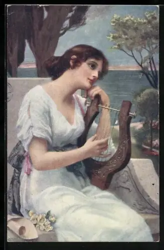 Künstler-AK Seifert: Harmonie, Frau mit Harfe