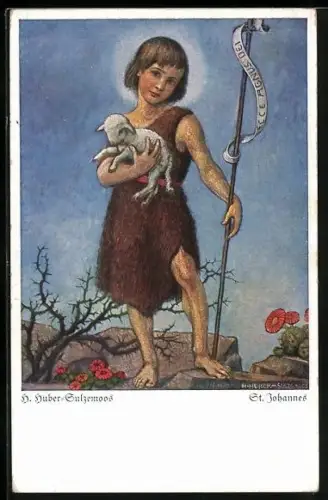 Künstler-AK Hans Huber-Sulzemoos: St. Johannes mit Lämmlein im Arm