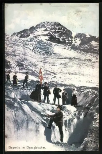 AK Bergsteiger an der Eisgrotte im Eigergletscher