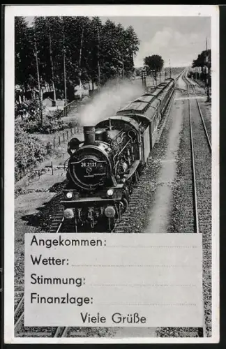 AK Eisenbahn Nr. 38 2121 mit qualmendem Schornstein