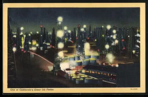AK nächtliche Szene eines californischen Ölfeldes