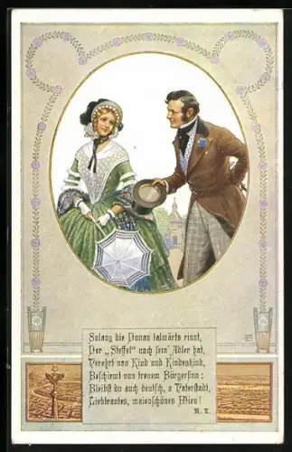 AK Deutscher Schulverein Nr. 529: galanter Herr macht einer Dame den Hof