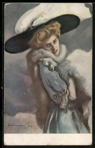 Künstler-AK G. Hirth`s Verlag, Serie: XIX, 5., Dame mit Hut und Pelz
