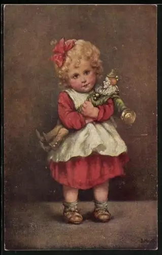 AK Mädchen hat eine Puppe im Arm
