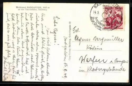 AK Badgastein an der Tauernbahn, Ortspartie mit Kirche