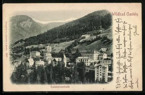 AK Bad Gastein, Ortsansicht mit Kaiserpromenade