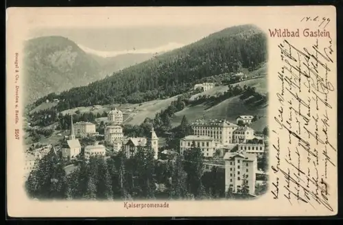 AK Bad Gastein, Ortsansicht mit Kaiserpromenade