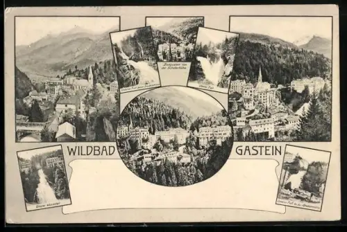 AK Bad Gastein, Unterer Wasserfall, Oberer Fall, Ortsansichten, Untere Fall beim Badeschloss