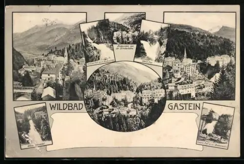 AK Bad Gastein, Unterer Wasserfall, Oberer Fall, Ortsansichten, Untere Fall beim Badeschloss