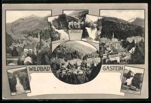 AK Bad Gastein, Unterer Wasserfall, Oberer Fall, Ortsansichten, Untere Fall beim Badeschloss