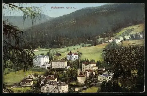 AK Badgastein, Totalansicht mit Kirche aus der Vogelschau
