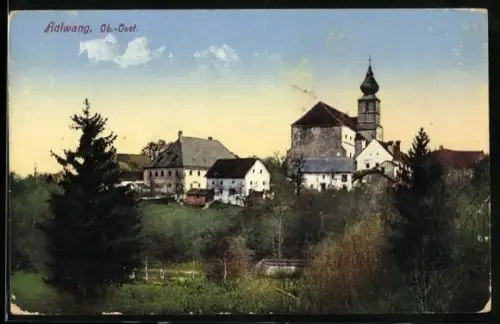 AK Adlwang, Teilansicht mit Kirchenansicht