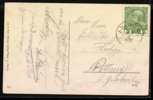 AK Adlwang, Teilansicht mit Kirchenansicht