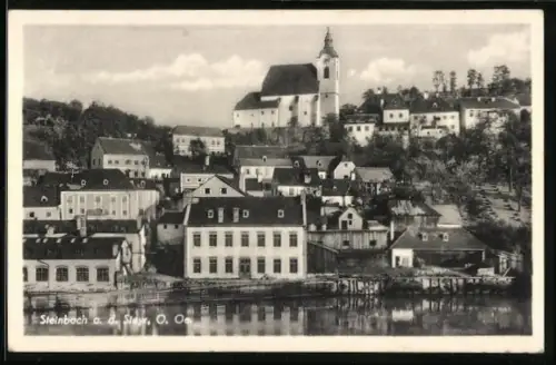 AK Steinbach an der Steyr, Blick zum Ort über den Fluss