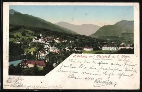 AK Grünburg /O.-Oe., Panoramablick mit Steinbach a. d. Steyr
