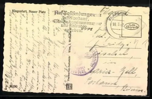 AK Klagenfurt, Neuer Platz aus der Vogelschau